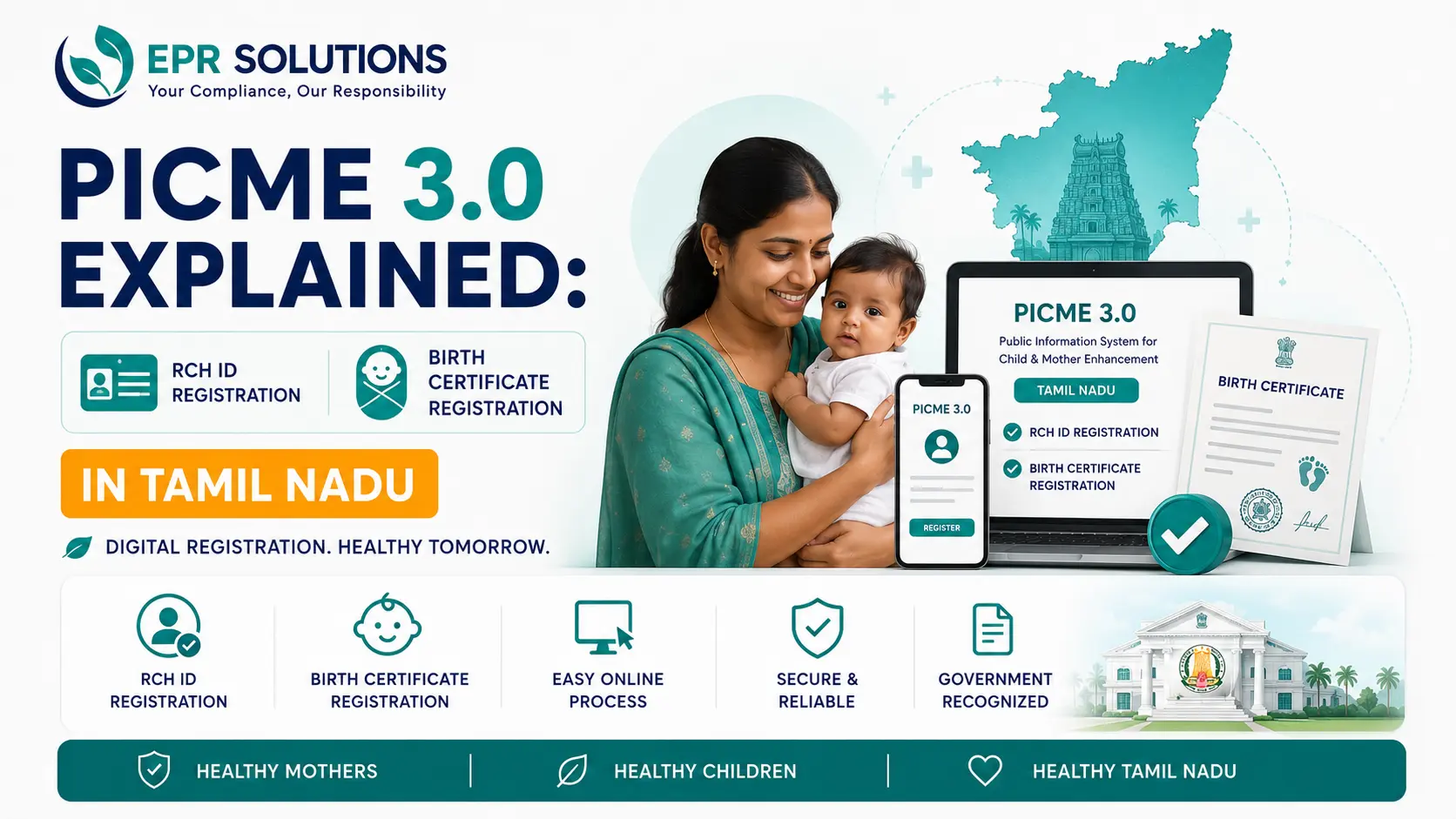 PICME 3.0 RCH ID registration guide for Tamil Nadu mothers — pregnancy registration, maternity benefits, and birth certificate process